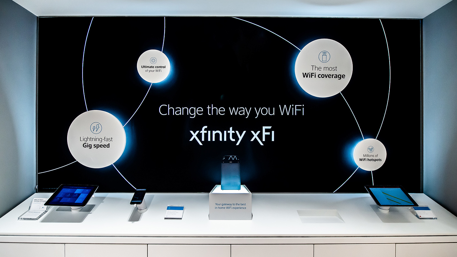 An Xfinity xFi display at an Xfinity retail store.