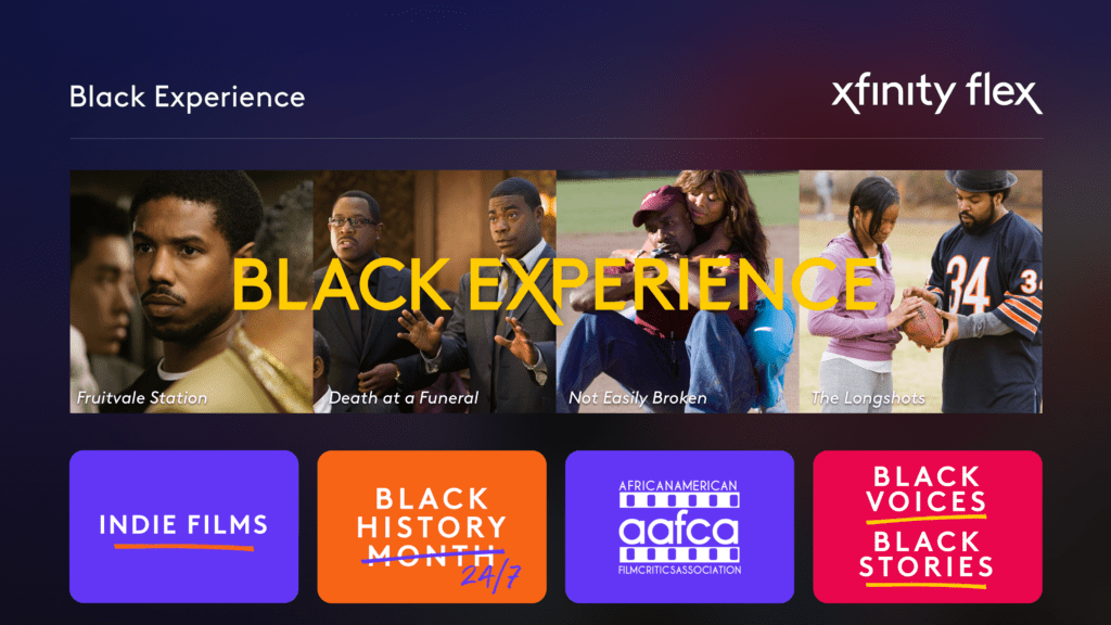 Enjoying the Black Experience through Xfinity services with a preview of the intro screen.
