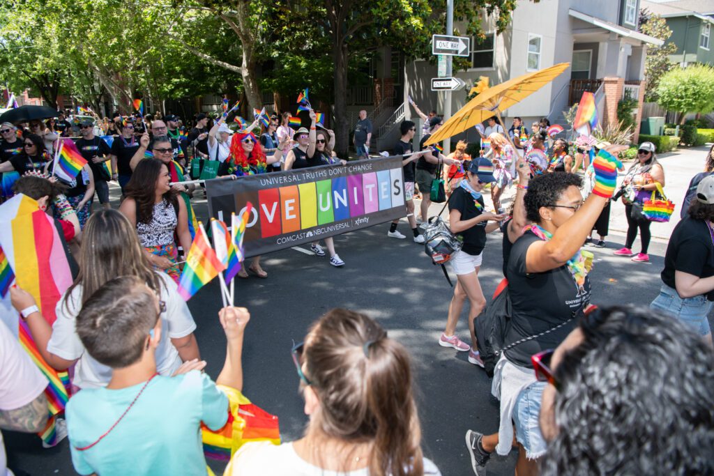 Comcast employees participate in Sacramento’s Pride Parade March on June 9, 2024 in Sacramento, Calif. (Anne Chadwick Williams/AP Content Services for Comcast)