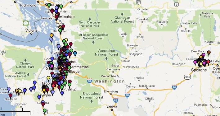 map that shows community giving by Comcast in Washington