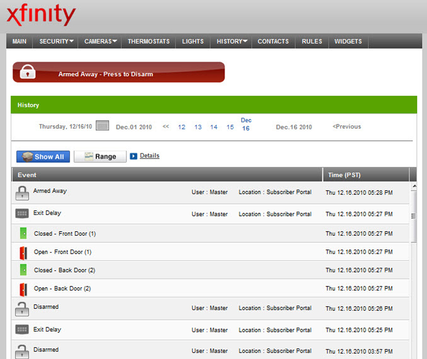 Screenshot of Xfinity Home on desktop