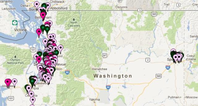 This map represents Comcast's donations in Western Washington and Spokane for 2012