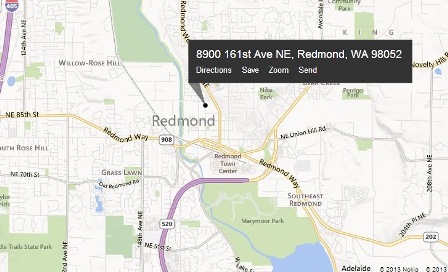 screenshot of map to Redmond XFINITY store