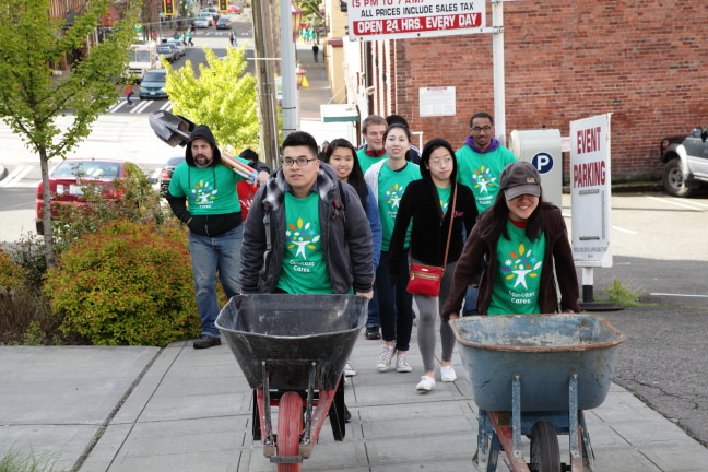 Comcast Cares Day Seattle 2014 International District wheelbarrows