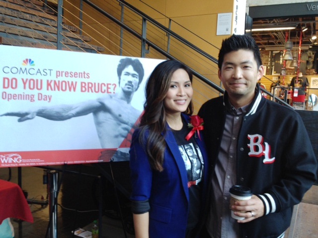Comcast's Diem Ly and Phil Yu, award-winning blogger of Angryasianman.com, enjoy the Bruce Lee exhibit at the Wing Luke in Seattle.