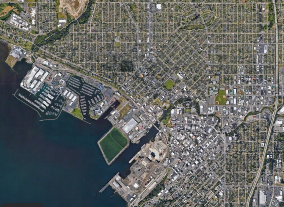 A Google Earth image of downtown Bellingham.