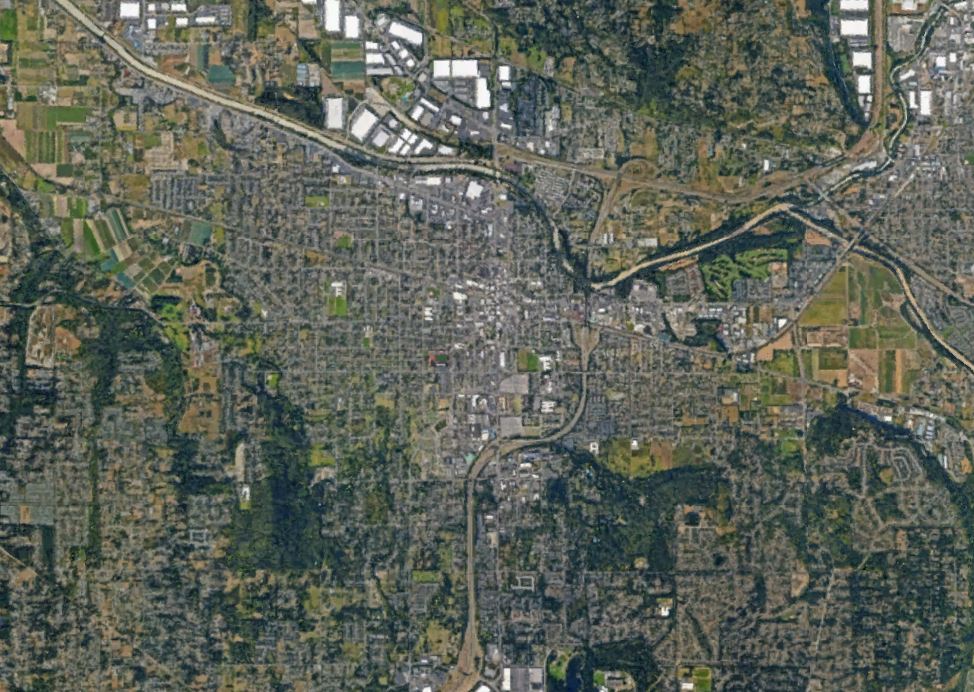 A satellite image of Puyallup, Washington.