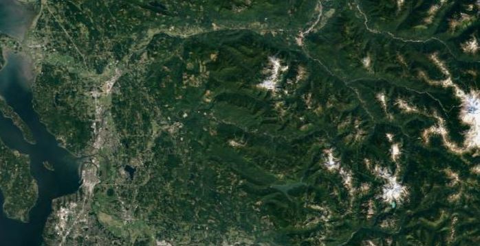 A satellite image of Snohomish County.