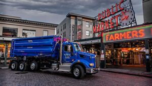 A DTG Recycling truck at Pike Place Market.