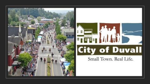 A photo of downtown Duvall, Washington with a City of Duvall graphic.