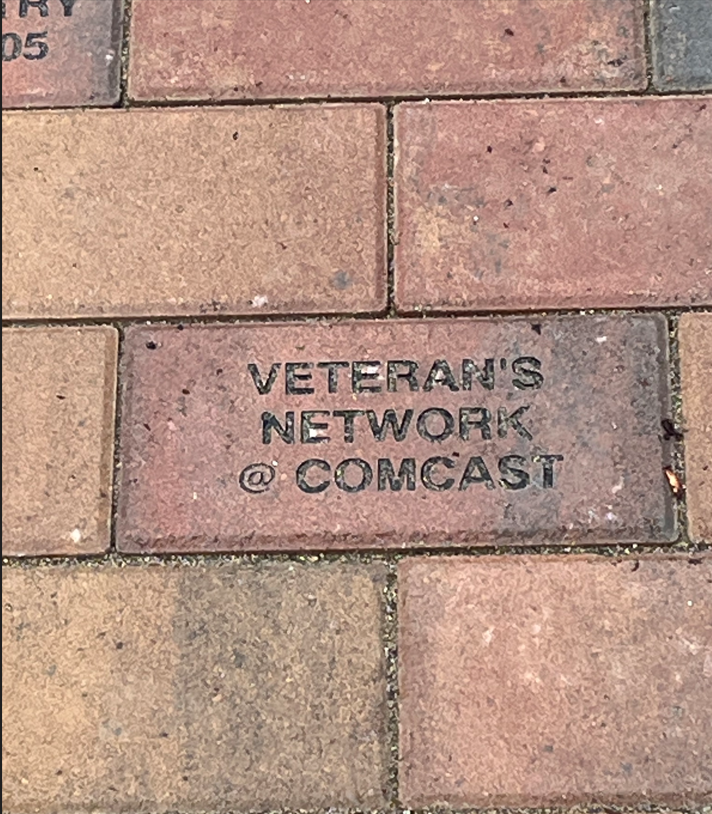 A Comcast Veterans Network brick at the memorial.