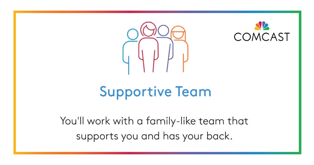 Text: Supportive team. You'll work with a family-like team that supports you and has your back.