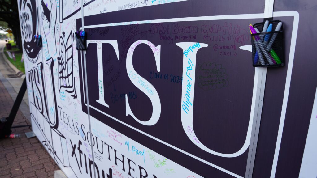 Close up of TSU Xfinity signature wall