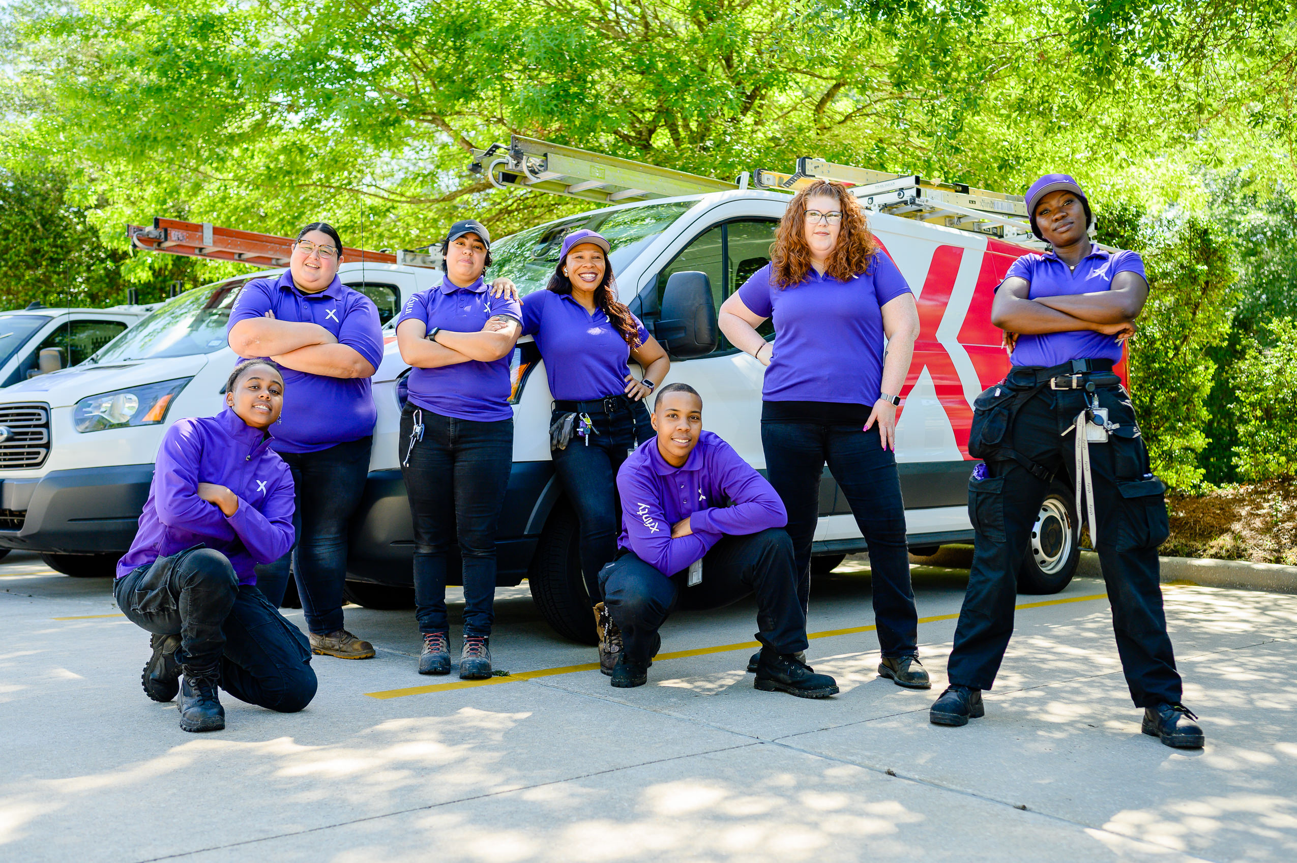 Comcast technicians pose for a group photo in The Woodlands, Texas.