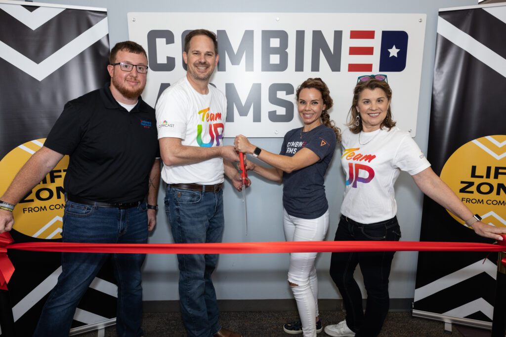Comcast and Combined Arms leaders celebrated the Lift Zone launch with a ribbon-cutting.