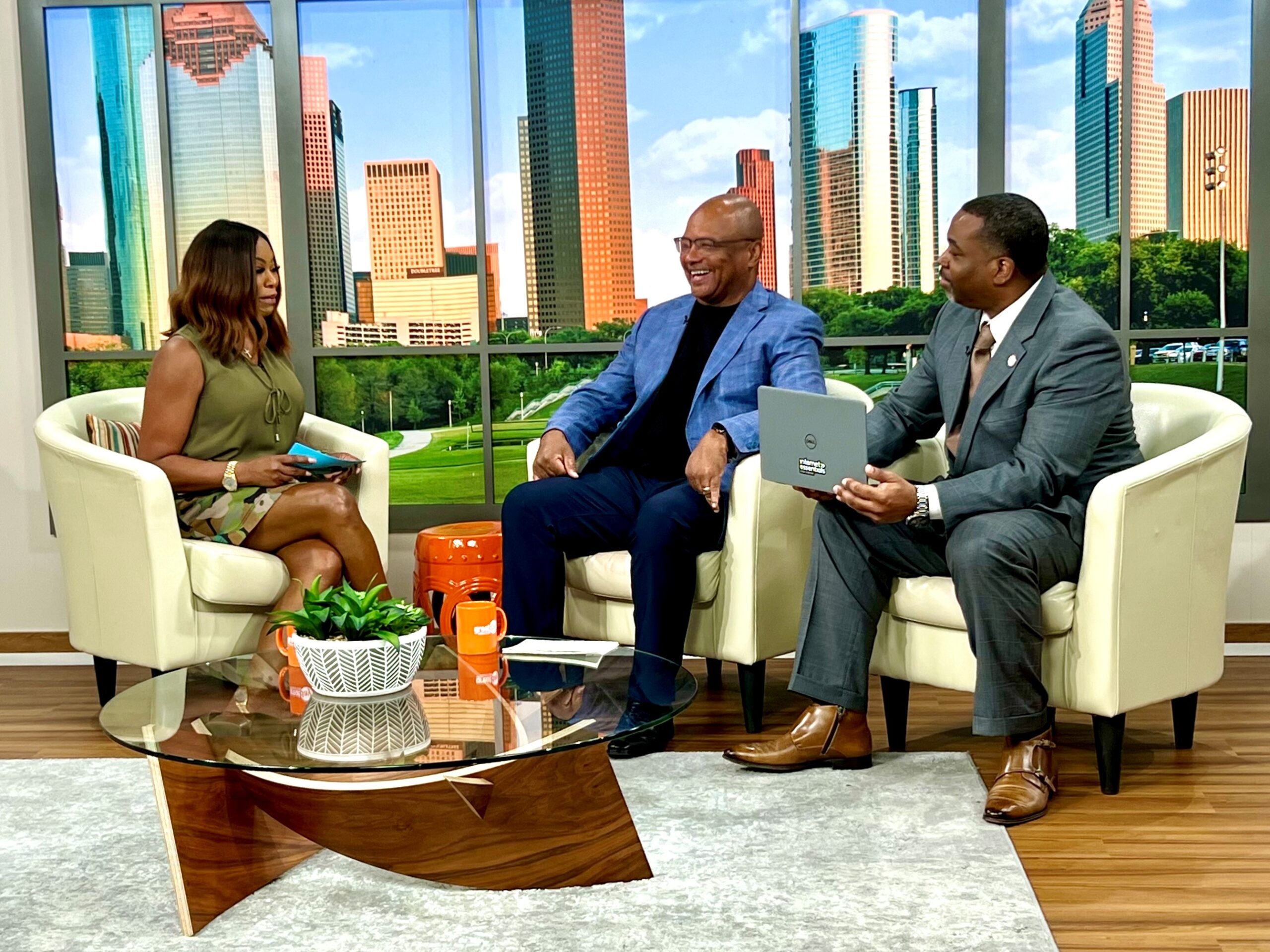 Comcast's Executive VP of Digital Equity and Executive VP of Public Policy Broderick Johnson on the set of Great Day Houston