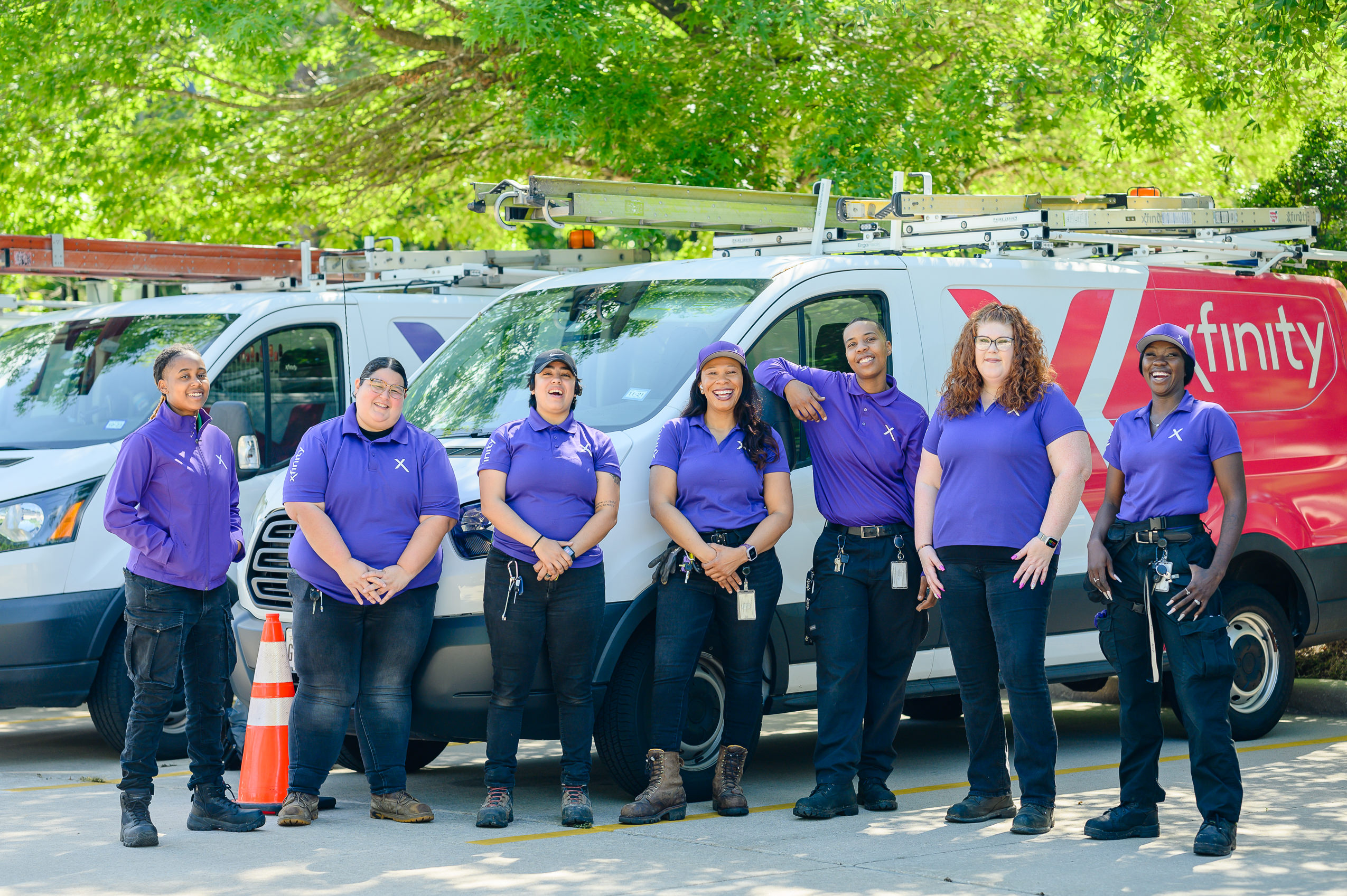 A group of Xfinity technicians gather for a photo in The Woodlands, Texas.