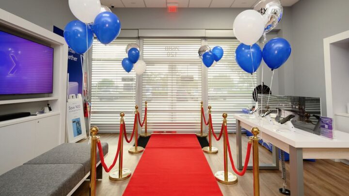 A red carpet is seen inside an Xfinity store in Pearland, Texas.