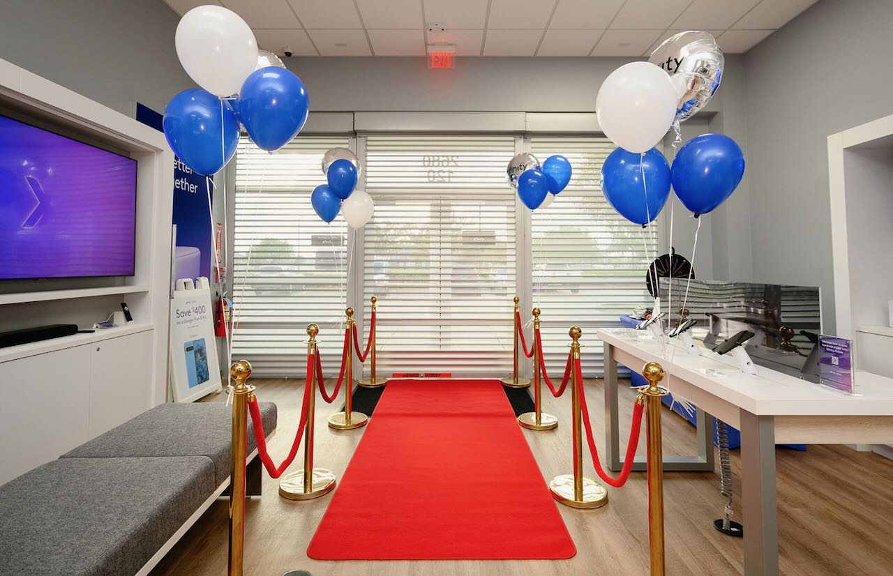 A red carpet is seen inside an Xfinity store in Pearland, Texas.