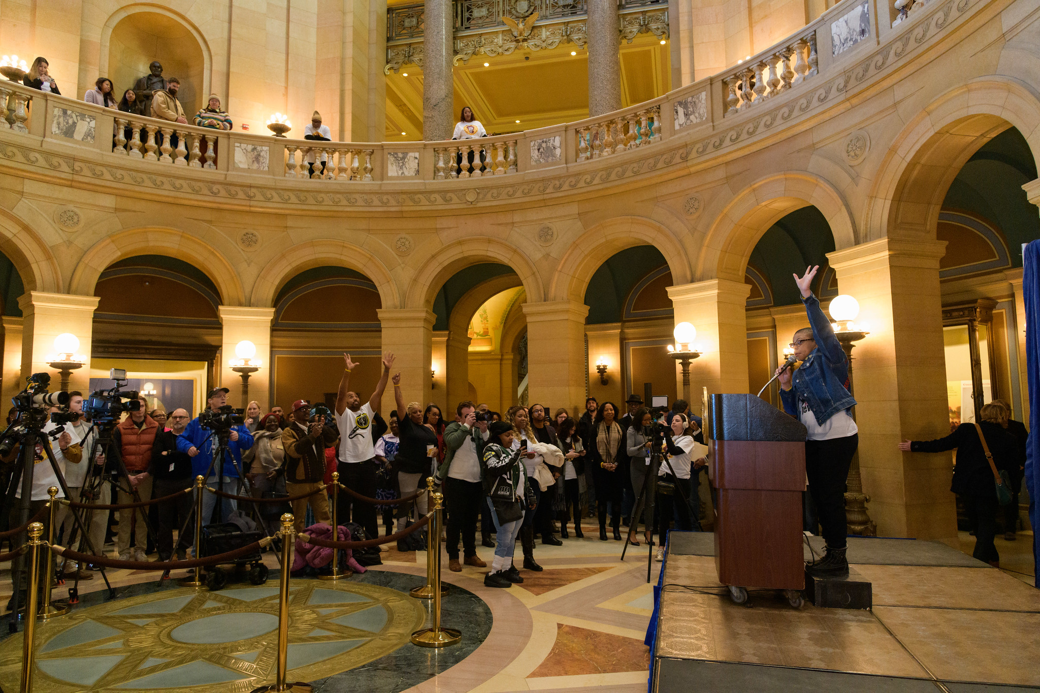 Sheletta Brundidge leads the "Rally in the Rotunda" at the 2nd Annual Black Entrepreneurs Day.