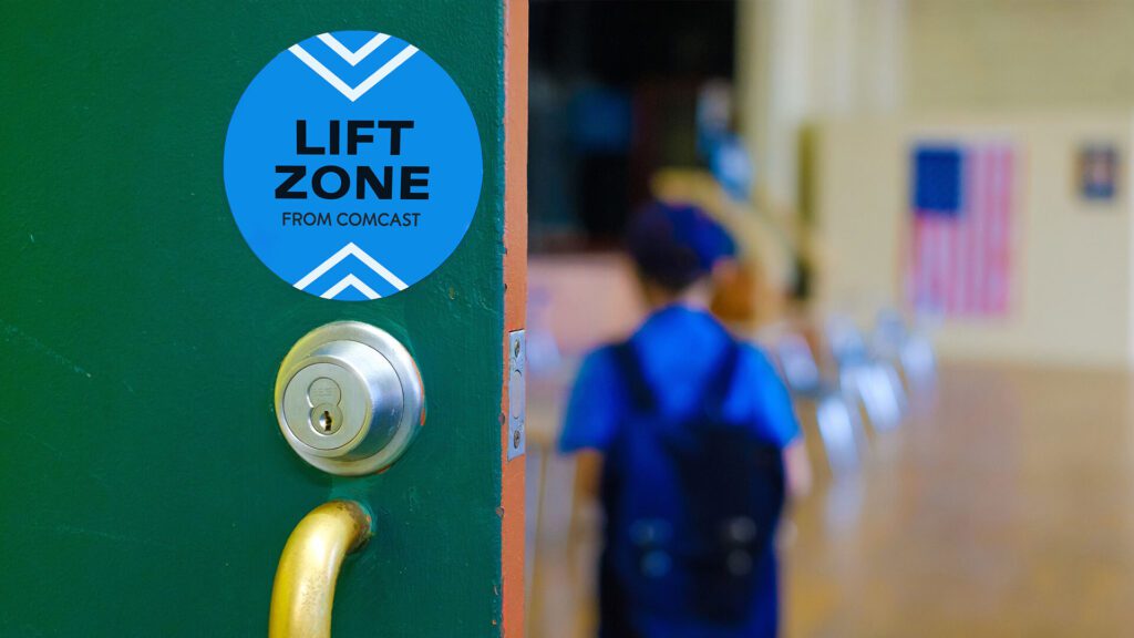 Student stands inside a Lift Zone with their back to the door