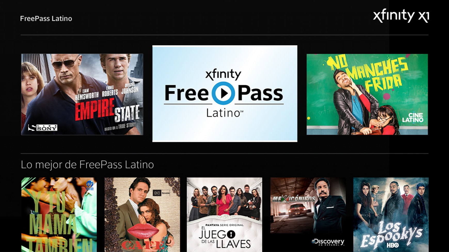 The FreePass Latino hub on Xfinity.