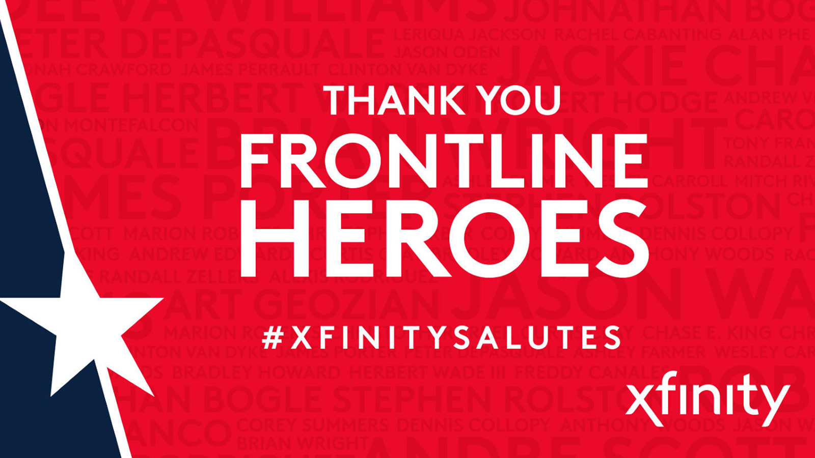Thank You Frontline Heroes #XfinitySalutes with the Xfinity logo.