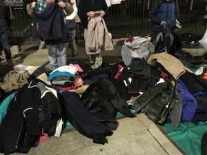 Collected coats outdoors