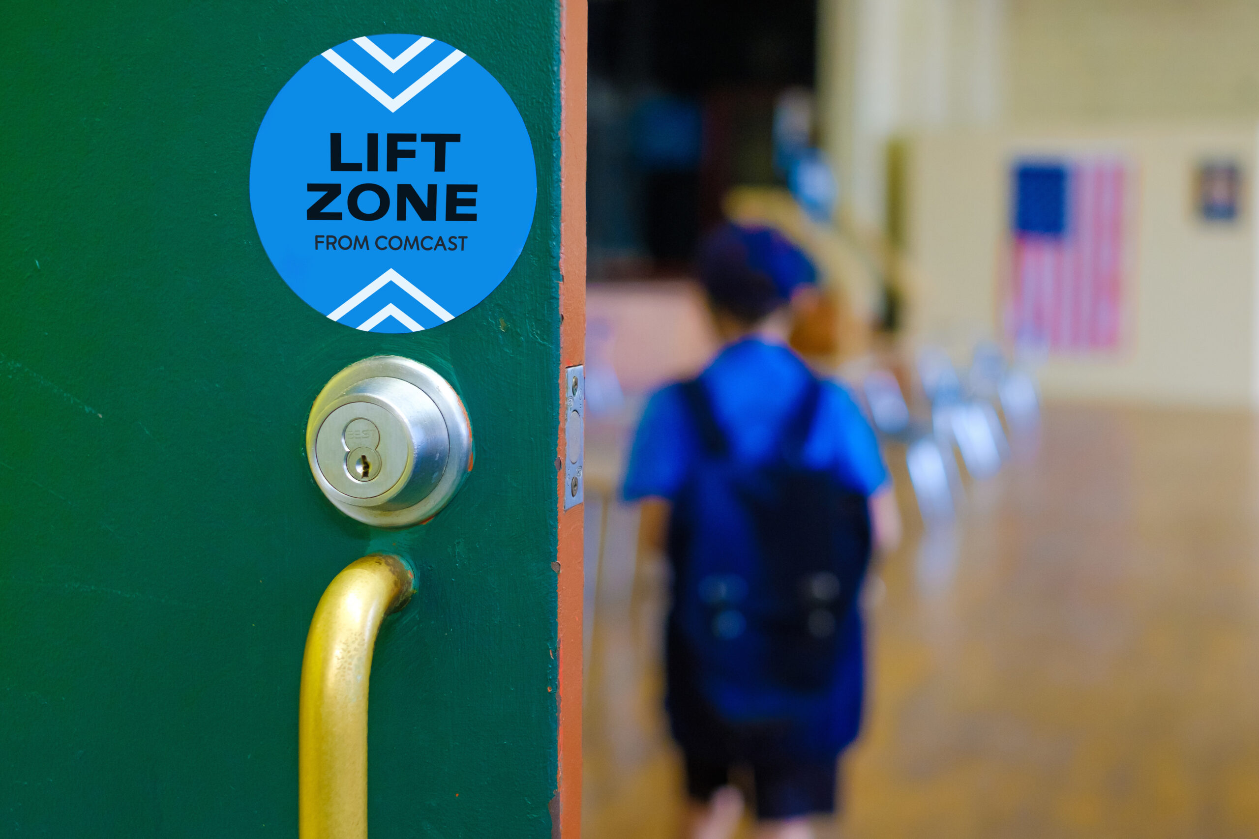 Lift Zone sticker on outside of classroom door