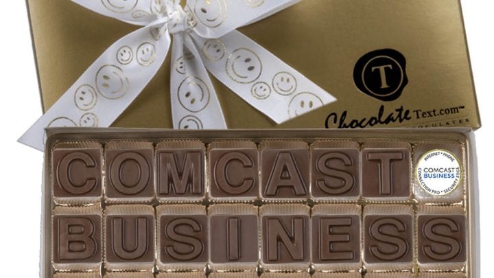 Comcast Business spelled out in chocolate.