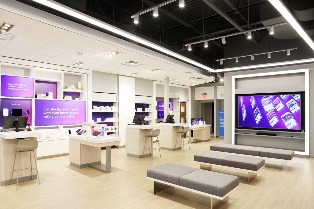 Inside of the new Xfinity store in Farmington, Utah. Displayed are various products and marketing materials.