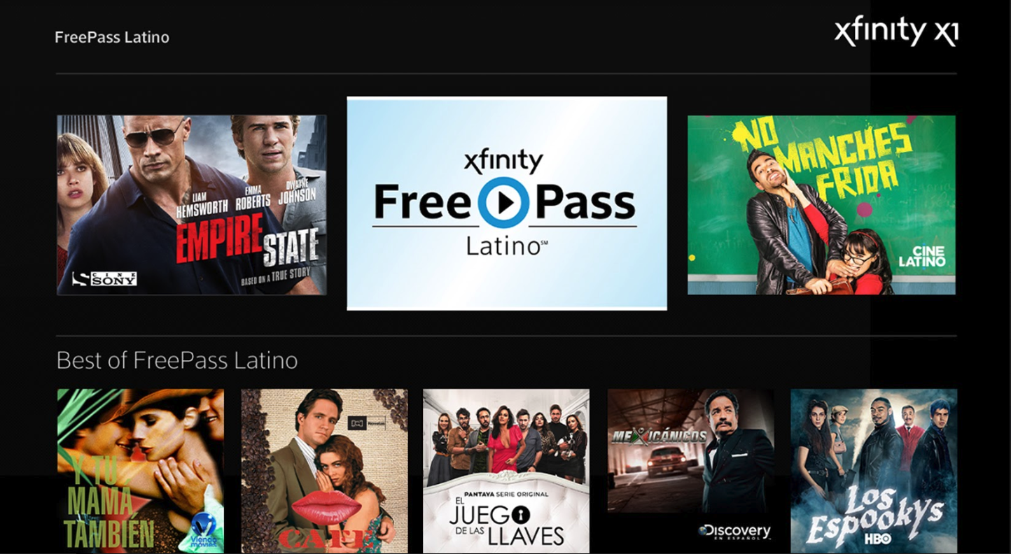 X1 screen showing FreePass Latino
