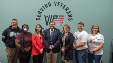 Group of people inside Veterans Leadership Program office